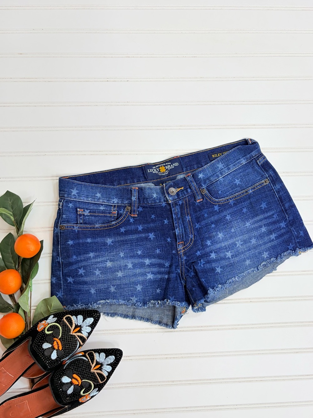 Lucky Brand Star Print Riley Cut Off Jean Shorts